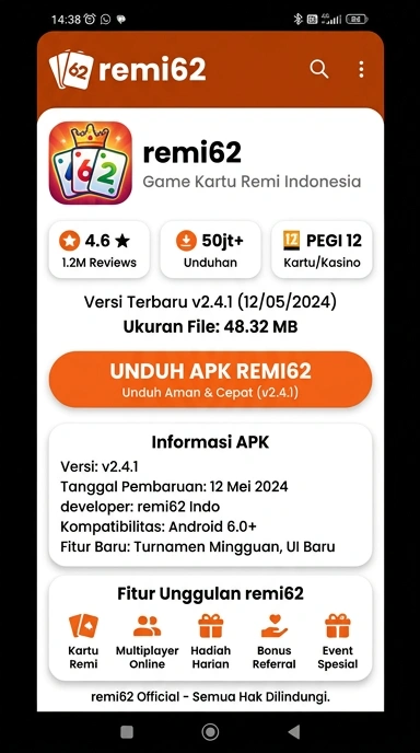 Tampilan halaman APK remi62