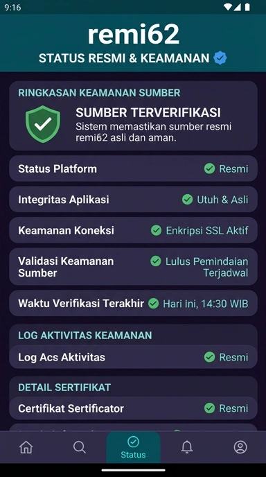 Tampilan kanal resmi remi62